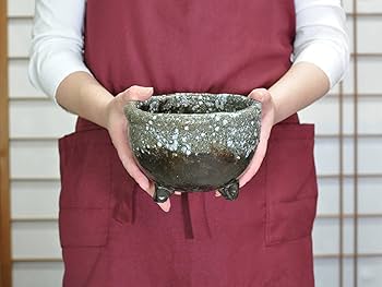 Amazon.co.jp: 盆栽妙 盆栽鉢 植木鉢 信楽焼 青窯変丸深鉢足つき